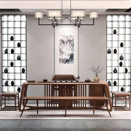新中式茶桌椅组合北美黑胡桃全实木台家用茶几茶具套装一体