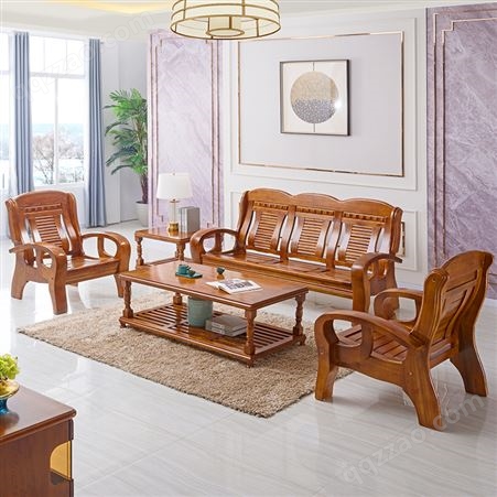 全实木客厅套装小户型农村木头沙发组合结实耐用