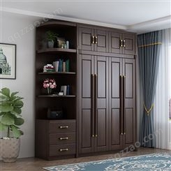 新中式实木衣柜组合卧室家具 禅意推拉门储物衣帽间定制