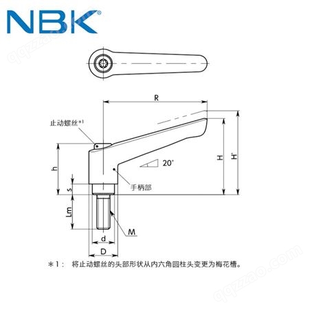 日本NBK LEME钢制螺纹长旋转半径外螺纹塑料夹紧手柄把手