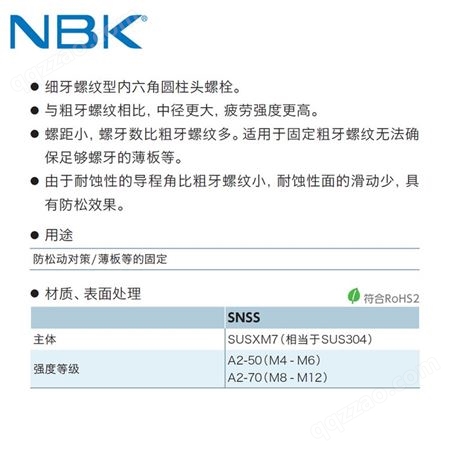 日本NBK SNSS-M-P细牙螺纹定位防松动内六角圆柱头螺栓