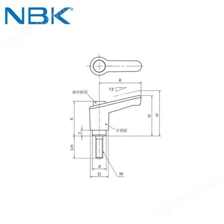 日本NBK LECM-C钢制外螺纹带操作按钮微型塑料夹紧手柄