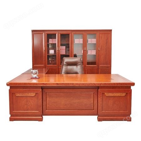 品盛新中式实木皮办公室老板桌办公桌椅组合1.6米-3.2米可定制