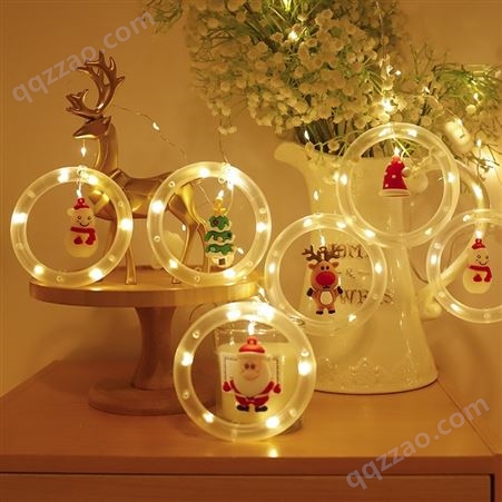 圣诞窗帘灯LED彩灯圣诞卡通玩偶圆环许愿球房间温馨氛围装饰灯串