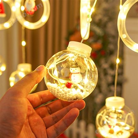 圣诞窗帘灯LED彩灯圣诞卡通玩偶圆环许愿球房间温馨氛围装饰灯串